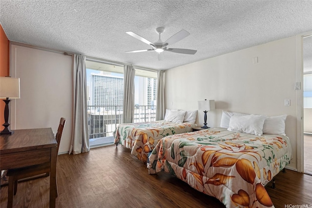 364 Seaside Ave Unit 1211, Honolulu, HI 96815 - bedroom featuring wood finished floors, access to exterior, a textured ceiling, and a ceiling fan