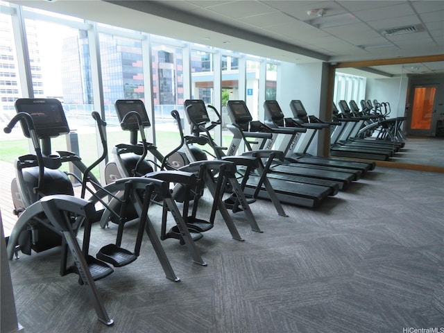 629 Keeaumoku St Unit 1303, Honolulu, HI 96814 - exercise room with carpet flooring and a drop ceiling