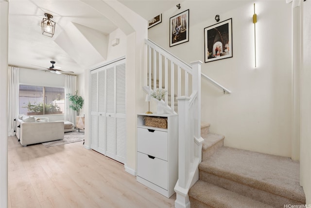 91-1021 Kaileolea Dr Unit H3, Ewa Beach, HI 96706 - stairway with ceiling fan, wood finished floors, and arched walkways