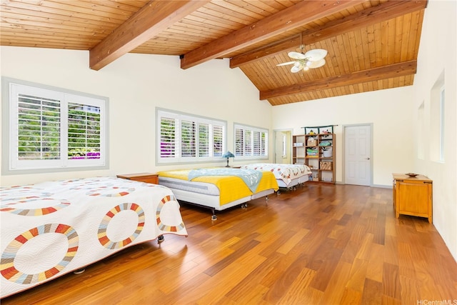 84-1369 Maunaolu St, Waianae, HI 96792 - bedroom featuring wood finished floors, a wooden ceiling with exposed beams, and high vaulted ceiling