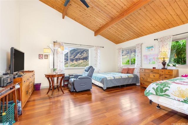 84-1369 Maunaolu St, Waianae, HI 96792 - bedroom with multiple windows, wood finished floors, a wood ceiling with exposed beams, and high vaulted ceiling