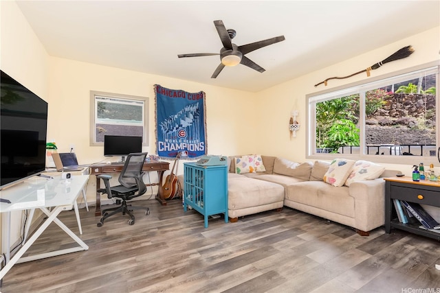 84-1369 Maunaolu St, Waianae, HI 96792 - office space with wood finished floors and a ceiling fan