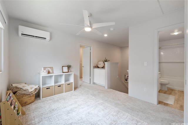 91-1641 Honouliuli St Unit 42, Ewa Beach, HI 96706 - bedroom featuring a wall unit AC, attic access, carpet floors, ensuite bathroom, and recessed lighting