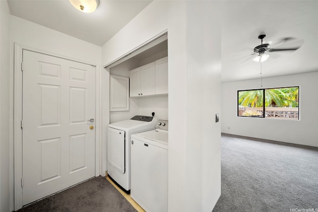 91-1517 Wahane St, Kapolei, HI 96707 - laundry room with cabinet space, washer and clothes dryer, carpet, and ceiling fan
