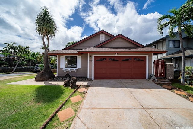 91-1517 Wahane St, Kapolei, HI 96707 - view of front of home with an attached garage, a front lawn, concrete driveway, and roof with shingles