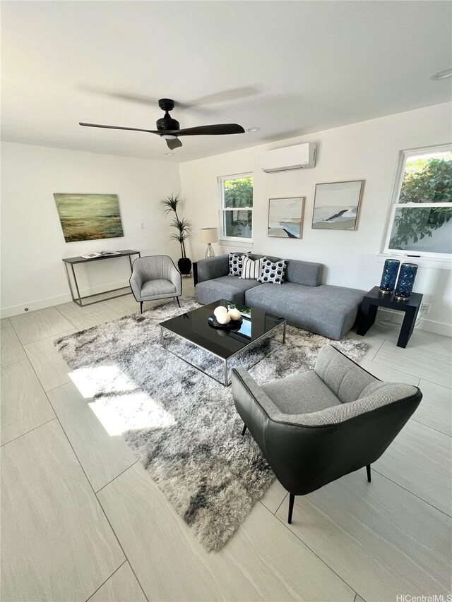 1689 Lewalani Dr, Honolulu, HI 96822 - living area with a wall mounted air conditioner and ceiling fan