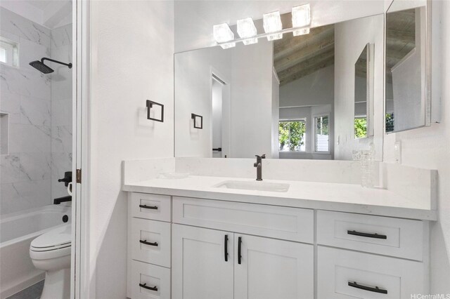 1482 Honokahua St, Honolulu, HI 96825 - bathroom with vanity, lofted ceiling, and bathing tub / shower combination