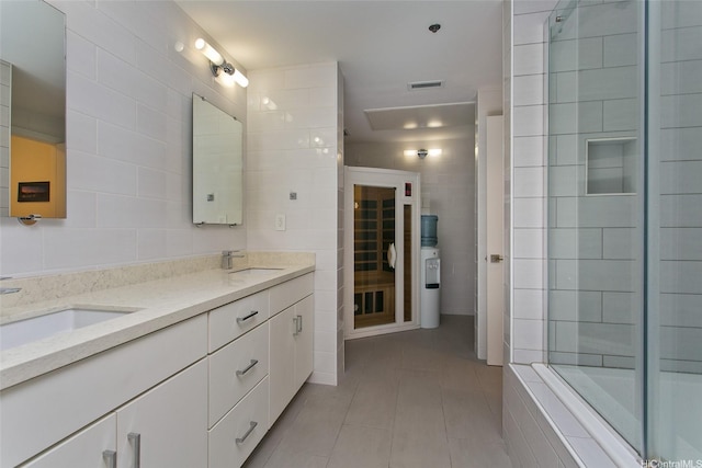 520 Lunalilo Home Rd Unit 8107, Honolulu, HI 96825 - full bath with tile walls, tile patterned floors, and double vanity