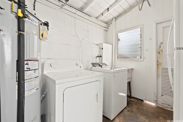 1186 Alewa Dr, Honolulu, HI 96817 - laundry area featuring electric water heater and washer and clothes dryer
