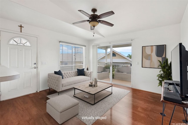 94-510 Lumiaina St Unit J202, Waipahu, HI 96797 - living room with ceiling fan and wood finished floors