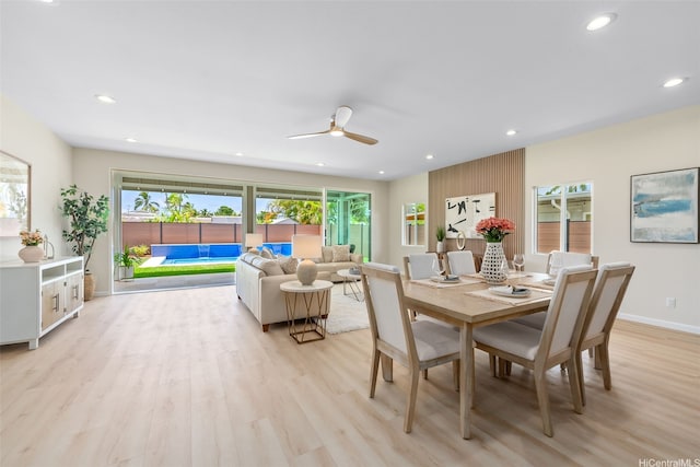 1076 Kahili St, Kailua, HI 96734 - dining space featuring ceiling fan, light wood-type flooring, and recessed lighting