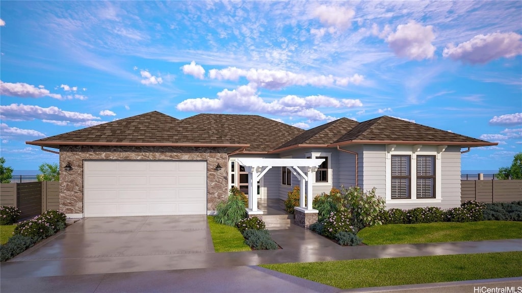 91-1393 Halili St, Ewa Beach, HI 96706 - view of front of house featuring driveway, an attached garage, and a pergola