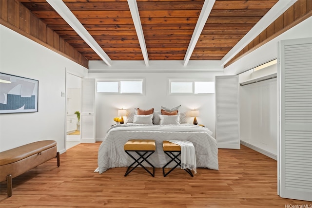 45-825 Anoi Rd, Kaneohe, HI 96744 - bedroom featuring light wood-style floors and a wood ceiling with exposed beams