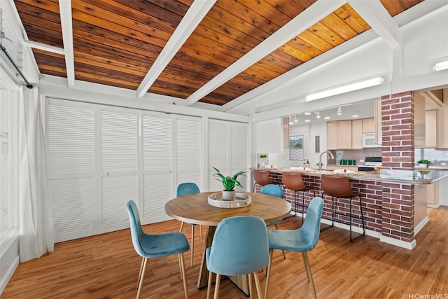 45-825 Anoi Rd, Kaneohe, HI 96744 - dining space featuring light wood-type flooring and wooden ceiling