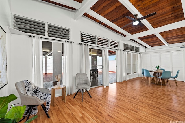 45-825 Anoi Rd, Kaneohe, HI 96744 - sitting room with ceiling fan, light wood-style flooring, and wood ceiling