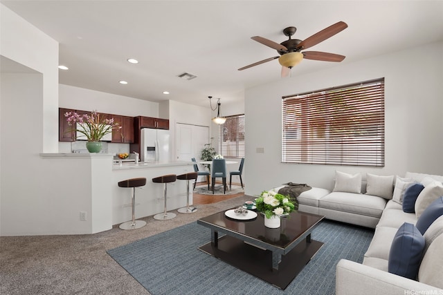 91-1001 Keaunui Dr Unit 97, Ewa Beach, HI 96706 - living room with a ceiling fan, recessed lighting, and carpet floors
