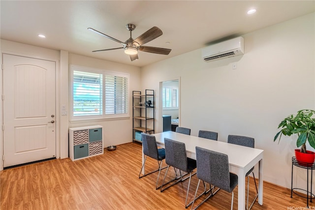 94-1188 Kalahikiola Dr Unit 1005, Waipahu, HI 96797 - dining room with a wall unit AC, light wood-style flooring, ceiling fan, and recessed lighting