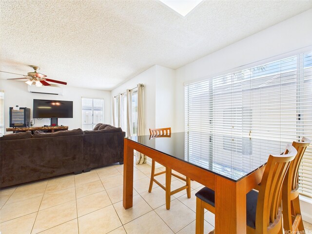 91-2037 Pahuhu Pl, Ewa Beach, HI 96706 - dining space with a wall mounted AC, a textured ceiling, ceiling fan, and light tile patterned flooring