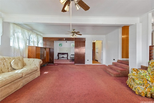 67-186 Kanoena St, Waialua, HI 96791 - living area featuring ceiling fan, carpet, and stairway