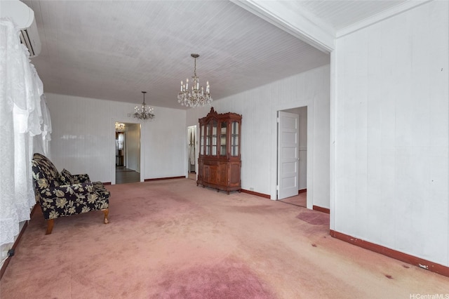 67-186 Kanoena St, Waialua, HI 96791 - unfurnished room with a chandelier, an AC wall unit, and carpet floors
