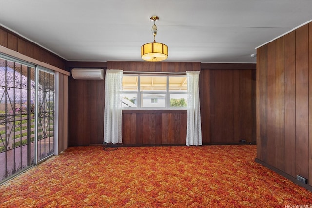 67-186 Kanoena St, Waialua, HI 96791 - carpeted spare room with wood walls and an AC wall unit
