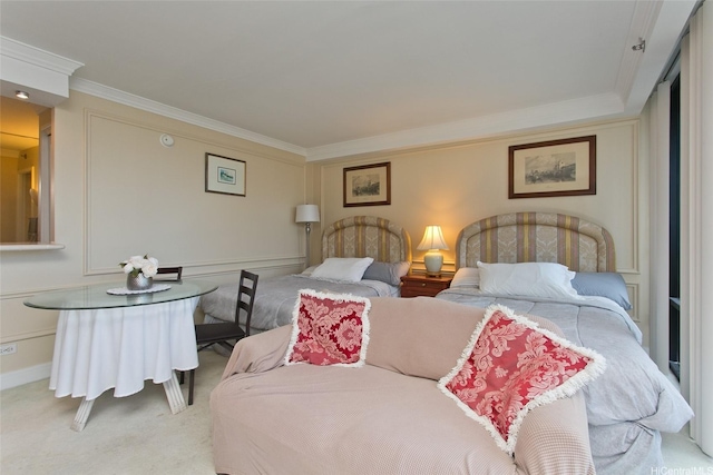 440 Olohana St Unit 1705, Honolulu, HI 96815 - bedroom featuring ornamental molding, light colored carpet, and a decorative wall