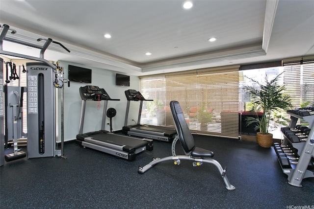 440 Olohana St Unit 1705, Honolulu, HI 96815 - workout area featuring plenty of natural light, recessed lighting, and a raised ceiling
