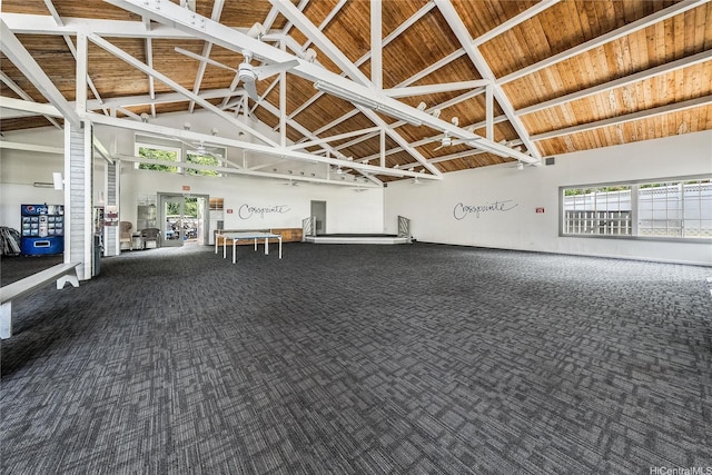 585 Mananai Pl Unit 26U, Honolulu, HI 96818 - misc room with carpet, a wood ceiling with exposed beams, and high vaulted ceiling