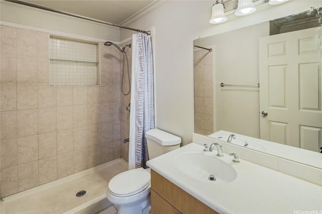 4134 Likini St, Honolulu, HI 96818 - bathroom featuring vanity, a tile shower, and ornamental molding