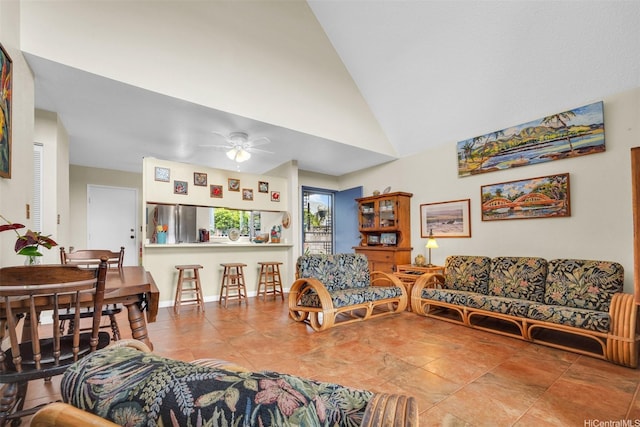 94-517 Poloahilani St, Mililani, HI 96789 - living room featuring a ceiling fan and lofted ceiling