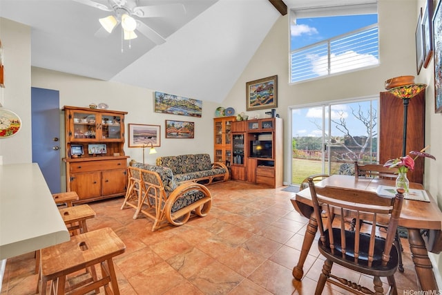 94-517 Poloahilani St, Mililani, HI 96789 - dining area with high vaulted ceiling and a ceiling fan