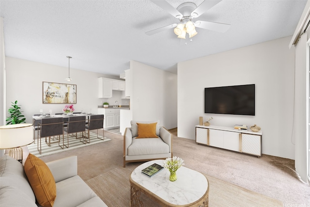 94-1369 Kulewa Loop Unit 14B, Waipahu, HI 96797 - living room featuring light carpet and ceiling fan