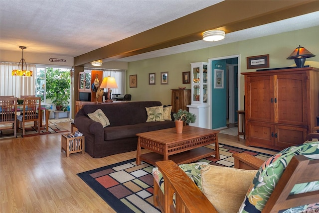 320 Ainakea Way Unit 812, Honolulu, HI 96815 - living room featuring light wood-type flooring, a textured ceiling, and a chandelier