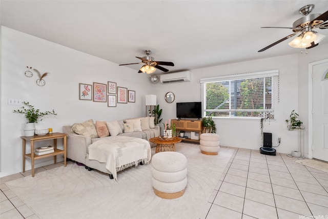 1607 Makiki St Unit B, Honolulu, HI 96822 - living area featuring a wall unit AC, ceiling fan, and light tile patterned floors