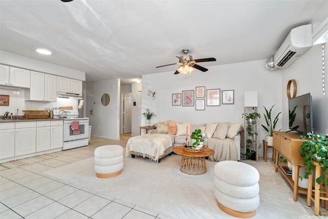 1607 Makiki St Unit B, Honolulu, HI 96822 - living area featuring a ceiling fan, light tile patterned floors, and a wall unit AC