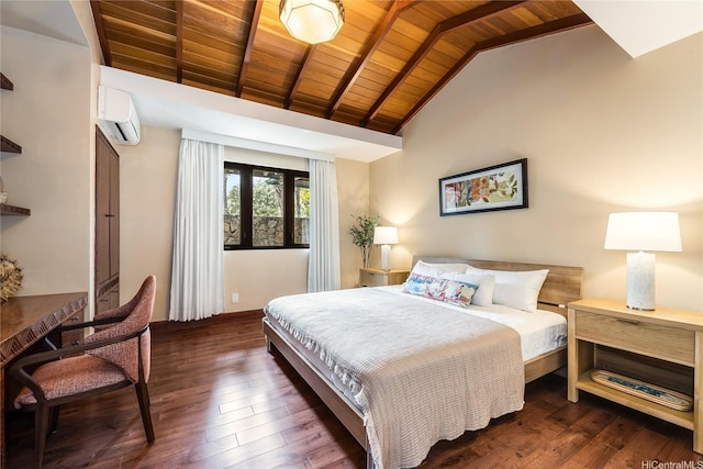 47 Kailuana Pl, Kailua, HI 96734 - bedroom with a wall mounted air conditioner, wooden ceiling, and hardwood / wood-style floors