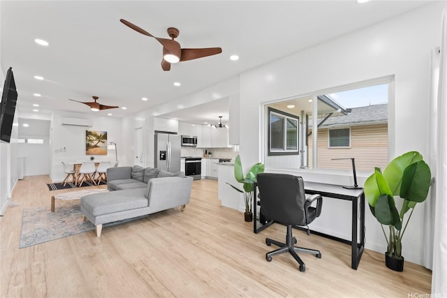 115A Makaweo St, Wahiawa, HI 96786 - office space featuring an AC wall unit, light wood-style flooring, a ceiling fan, and recessed lighting