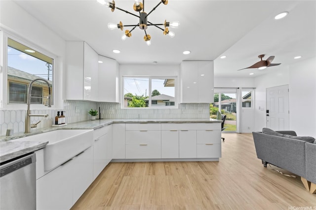 115A Makaweo St, Wahiawa, HI 96786 - kitchen featuring stainless steel dishwasher, modern cabinets, white cabinets, light wood-style floors, and recessed lighting