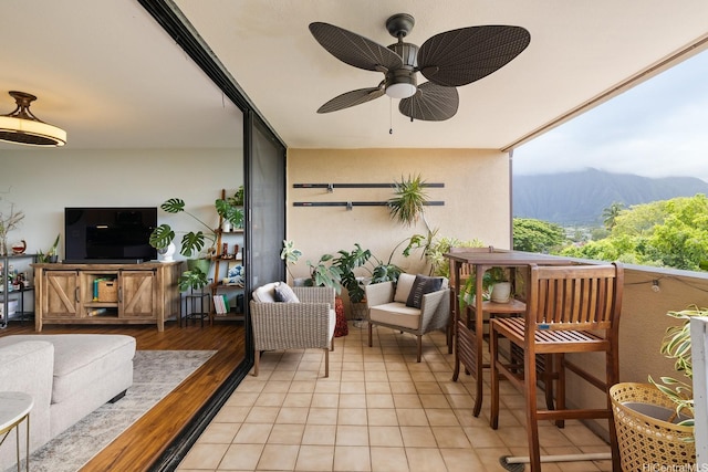 46-081 Konohiki St Unit 3533, Kaneohe, HI 96744 - balcony with ceiling fan, outdoor lounge area, and a mountain view