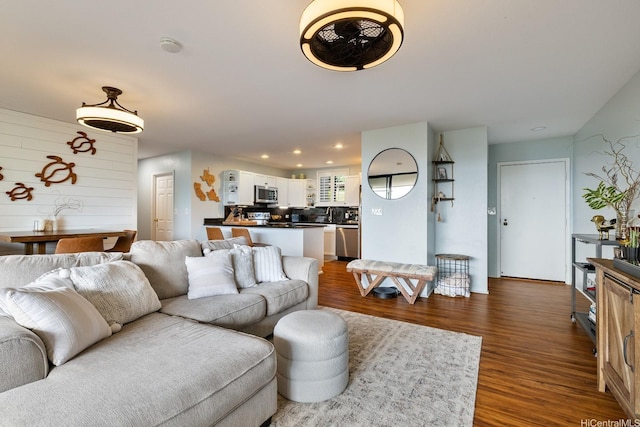 46-081 Konohiki St Unit 3533, Kaneohe, HI 96744 - living area featuring dark wood-style flooring and recessed lighting