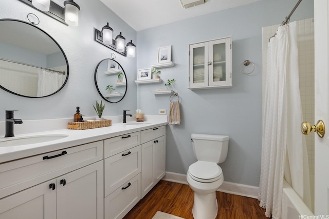 46-081 Konohiki St Unit 3533, Kaneohe, HI 96744 - full bathroom with double vanity, wood finished floors, and shower / tub combo with curtain