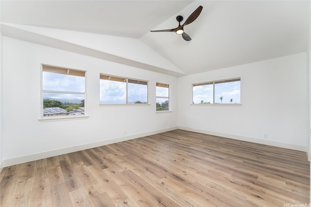94-615 Lumiaina St, Waipahu, HI 96797 - empty room with a ceiling fan, lofted ceiling, and light wood-style floors