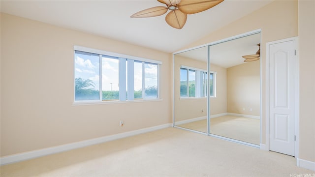 92-1522 Aliinui Dr Unit 2304, Kapolei, HI 96707 - unfurnished bedroom featuring carpet floors, a closet, lofted ceiling, and ceiling fan