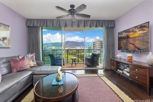 1837 Kalakaua Ave Unit 808, Honolulu, HI 96815 - living room featuring hardwood / wood-style flooring, ceiling fan, and healthy amount of natural light