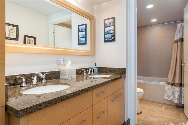 1837 Kalakaua Ave Unit 808, Honolulu, HI 96815 - full bath with tile patterned flooring, double vanity, shower / bath combo, and recessed lighting