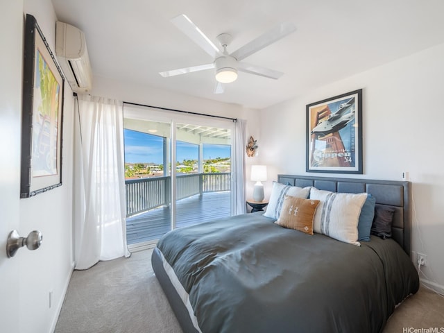 1319 Auwaiku St, Kailua, HI 96734 - bedroom with a wall mounted air conditioner, access to exterior, light carpet, and a ceiling fan