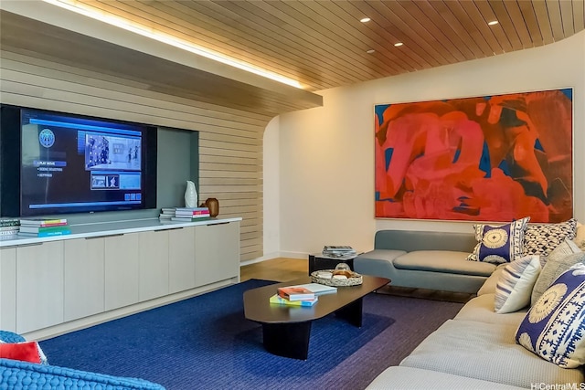 1001 Queen St Unit 3603, Honolulu, HI 96814 - living room featuring wood ceiling and recessed lighting