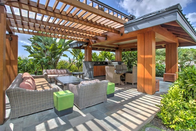 1555 Kapiolani Blvd Unit 2302, Honolulu, HI 96814 - view of patio featuring outdoor lounge area, outdoor dining space, exterior kitchen, and a pergola