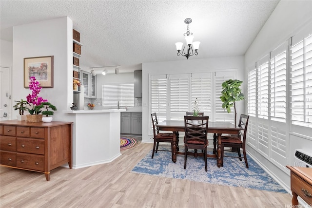 91-1145 Laaulu St Unit 12B, Ewa Beach, HI 96706 - dining space featuring a chandelier, a textured ceiling, plenty of natural light, light wood-type flooring, and track lighting