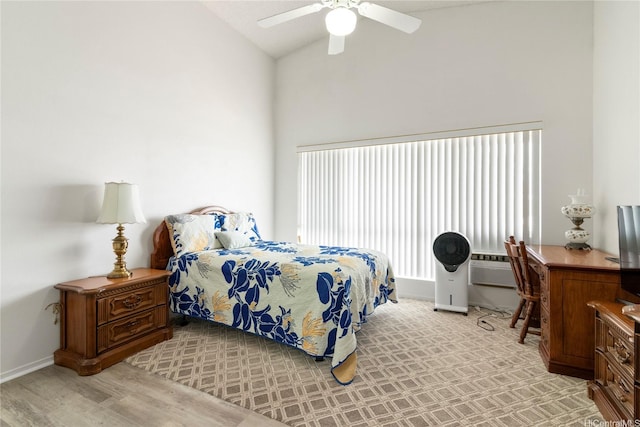 91-1145 Laaulu St Unit 12B, Ewa Beach, HI 96706 - bedroom with high vaulted ceiling, a ceiling fan, and light wood-style flooring